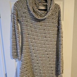 Altar'd State Light Gray Cowl Neck Sweater with Multicolor Flecks